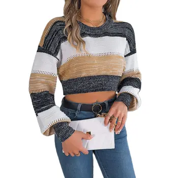 Случайни секси жени пуловер пуловер дълъг фенер ръкав женски върхове момиче улично облекло трикотаж дама изрязани пуловери