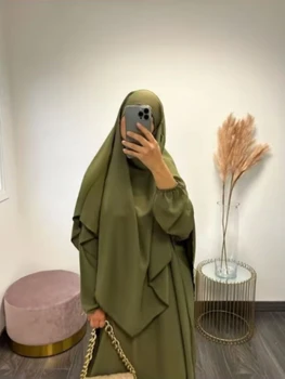 Абая с дълъг хиджаб Khimar Jilbab комплект мюсюлмански жени рокля молитвена дреха Рамадан Курбан байрам Дубай Турция ислямско облекло бурка