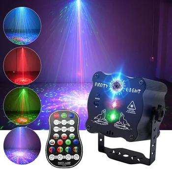 Stage Party лазерен проектор лампа дискотека глас контролирани червено зелено DJ строб светлини USB акумулаторни коледни светлини проектор