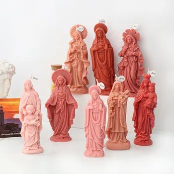 3D DIY Дева Мария свещ силиконова форма Исус смола мухъл богиня Мария статуя бетон цимент гипс силиконов мухъл коледен подарък