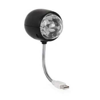 USB диско лампа, въртяща се RGB цветна LED сценична лампа за парти крушка с 3W книжна светлина, USB захранвана (черна)