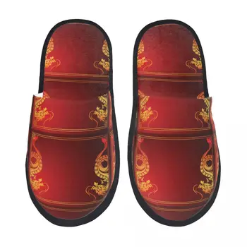 Китайски традиционен шаблон с китайски дракон вътрешни чехли Космати домашни чехли къща плоска спалня джапанки